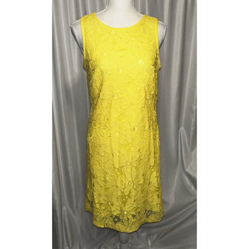 Pappagallo Dress Womens Size 8 Yellow Sleeveless Floral Lace Shift